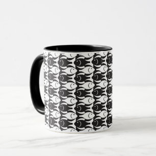 Taza Pescado moderno de medio siglo, negro y blanco