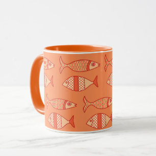 Taza Pescado retro moderno, Naranja de coral ligero y m