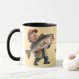 Taza Pescador lindo/feliz con un café mágico de peces g