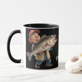 Taza Pescador lindo/feliz con un café mágico de peces g