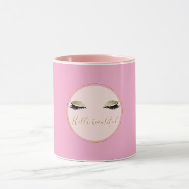 Taza Pestañas negras glitzy rosa chic dorado Navidad (Centro)