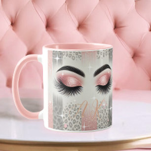 Taza Pestañas Postizas de Purpurina Rosa con Monograma 