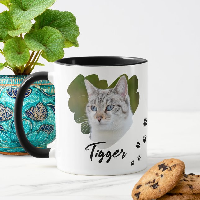 Taza Pet Heart Shape Photo Paw Prints (Custom Pet Photo Name Paw Prints Coffee Mug)