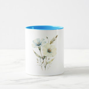 Taza Pétalos Susurrantes: Floración Suave Azul y Crema