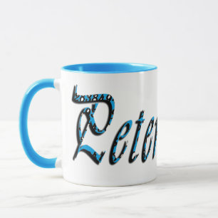 Taza Peter, Nombre, Logo, Café Combo Azul