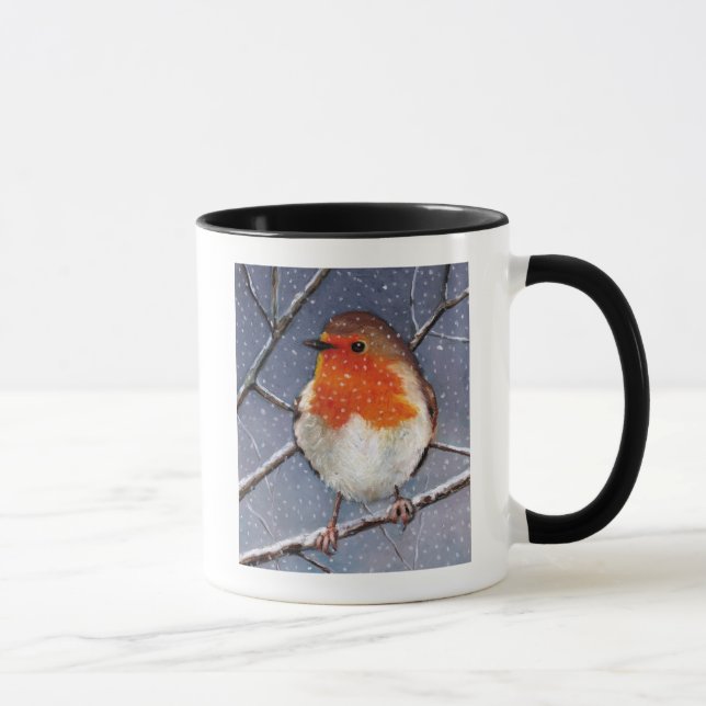 TAZA PETIRROJO INGLÉS EN NIEVE: ARTE DEL PASTEL DEL (Derecha)