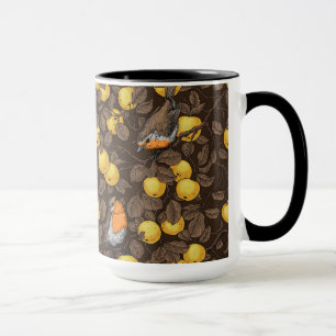 Taza Petirrojos en el manzano/amarillos y marrón oscuro