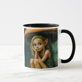 Taza Petite fée sous la pluie abritée par un champignon