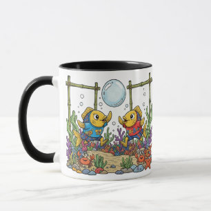 Taza Pez Amarillo Adorable Jugando Deportes de Burbujas