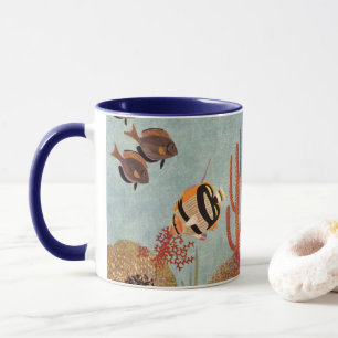 Taza Pez ángel en coral, pez tropical antiguo en el océ