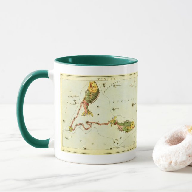 Taza Pez Piscis, Espejo de Urania de constelaciones vin (Con donut)