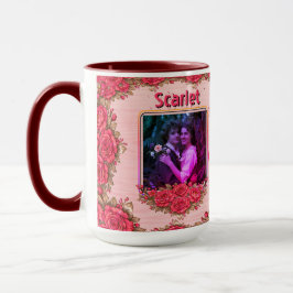 Taza Photo Collage Name Valentine's Day Floral Coffee