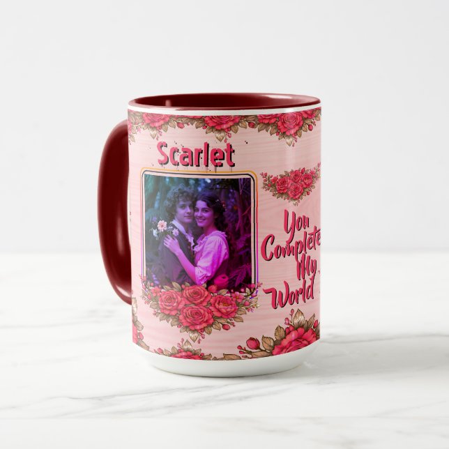 Taza Photo Collage  Name Valentine's Day Floral Coffee (Anverso izquierdo)