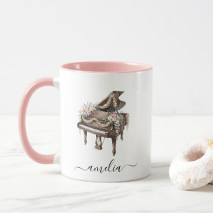 Taza Piano de cola elegante personalizado con flores