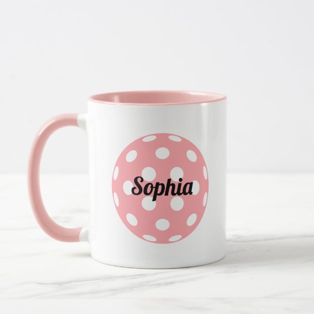 Taza Pickleball Ball Nombre personalizado rosa (Izquierda)