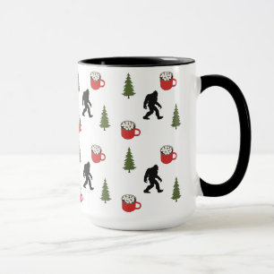 Taza Pie grande, cacao caliente, árbol de pino, patrón 