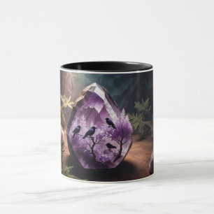 Taza Piedras preciosas amatistas joyas pájaro