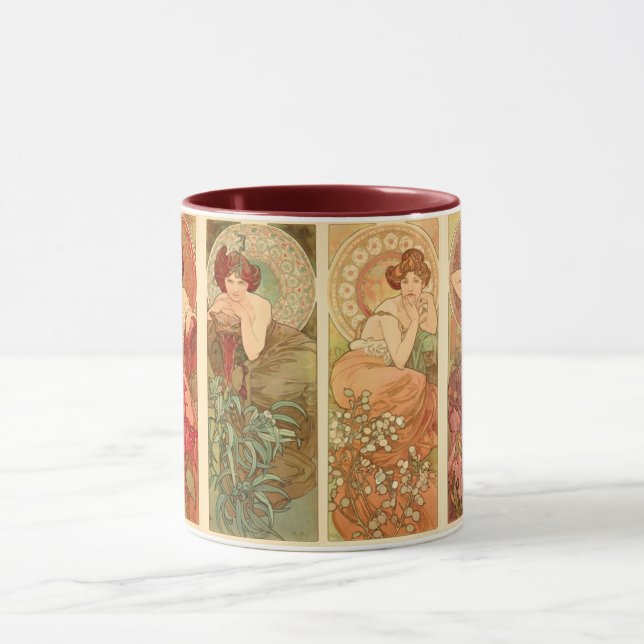 Taza Piedras preciosas y flores, arte de Alphonse Mucha (Centro)