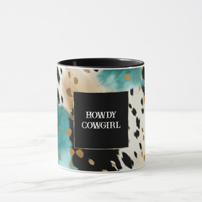 Taza Piel de vaca de Cowgirl occidental del crema negro (Centro)