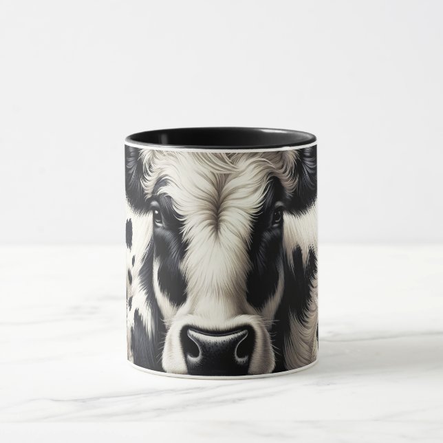 Taza Piel de vaca de vaca blanco y negro con aspecto de (Centro)