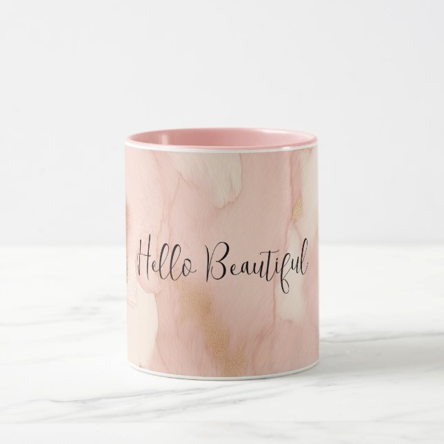 Taza Piel de vaca Rubor de oro blanco crema rosa (Centro)