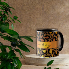 Taza Piel leopardo Negro Honey Gold Stripe Nombre Glam