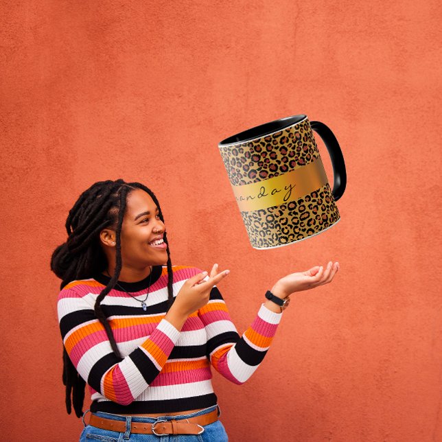 Taza Piel leopardo Negro Miel dorada Stripe Nombre Coff (FloreneK Studio 
)