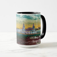 Pier naval Chicago 1920's Watercolor Art Windy Cit