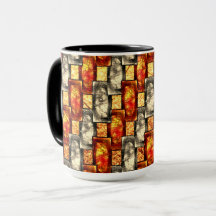 Piezas rectangulares talladas en beige y rojo