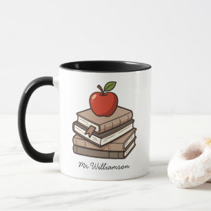 Taza Pila de libros y maestro personalizado de Apple