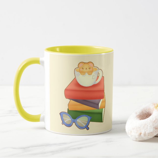 Taza Pila De Libros Y Oso De Té (Con donut)