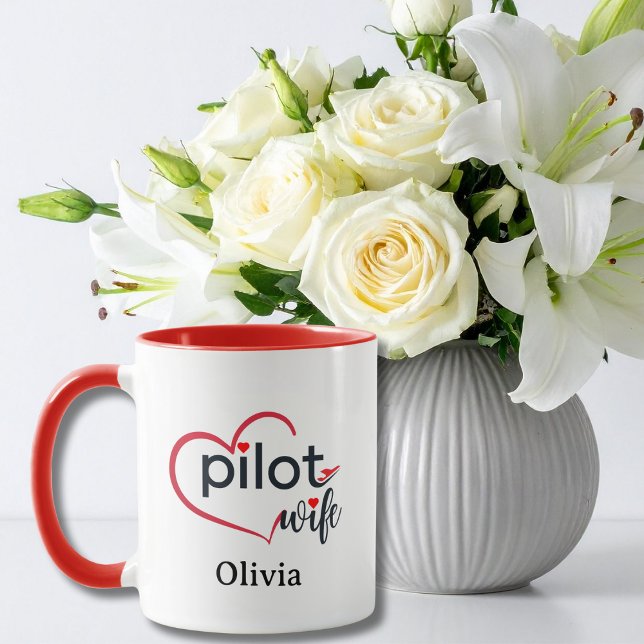 Taza Pilot Wife Heart Airplane Romantic Custom Birthday (Subido por el creador)