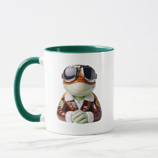 Taza Piloto Rana Aviador Personaje Lindo Acento Verde