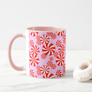 Taza Pimentero rojo blanco sobre patrón de canto rosa c