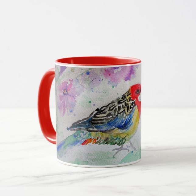 Taza Pincel botánico de las aves australianas Rosella (Anverso izquierdo)