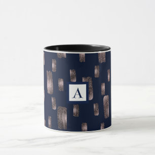 Taza Pincel Moderno Rosa Dorado y Azul Marino Brillante