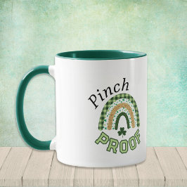 Taza Pinch Proof St Patrick's Day Green Rainbow Plaid
