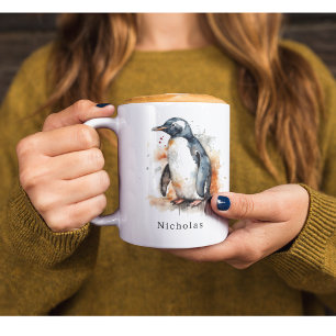 Taza Pingüino acuático de tonos de sol, personalizado