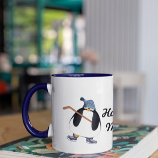 Taza Pingüino de hockey con palo de hockey