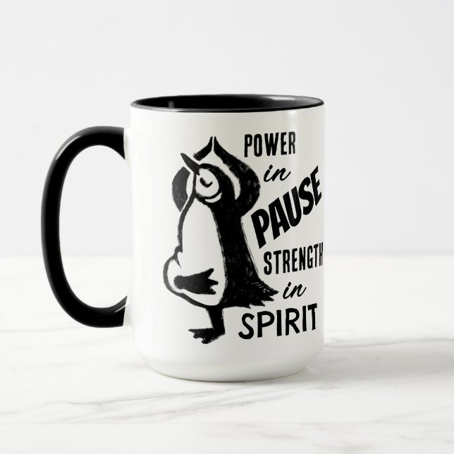 Taza Pingüino De Yoga Motivador Blanco Y Negro (Izquierda)