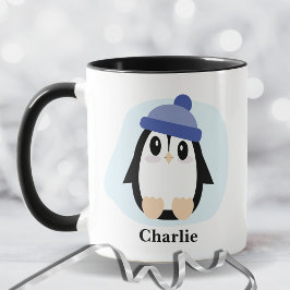 Taza Pingüino lindo con Navidades Gorras azules