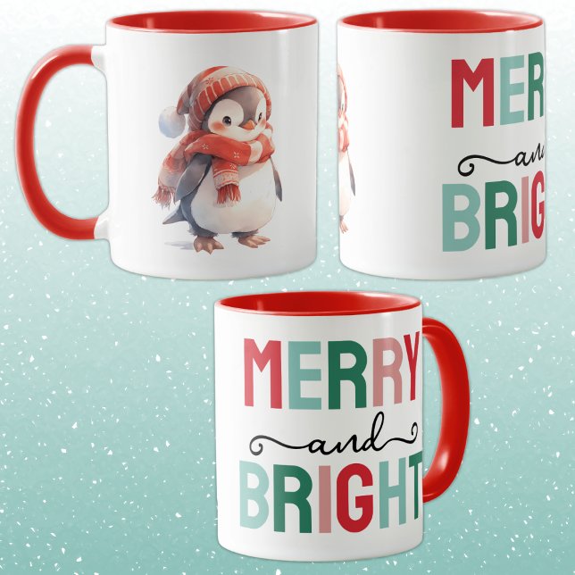 Taza Pingüino lindo navidad alegre y brillante (Subido por el creador)