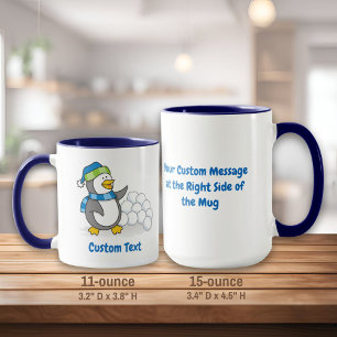 Taza Pingüino pequeño con bolas de nieve ondeando la mu