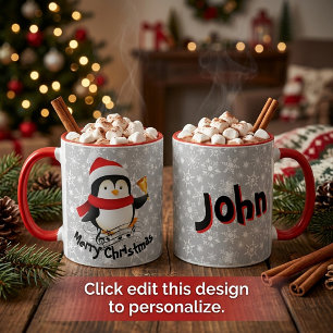 Taza Pingüino personalizado Feliz Navidad