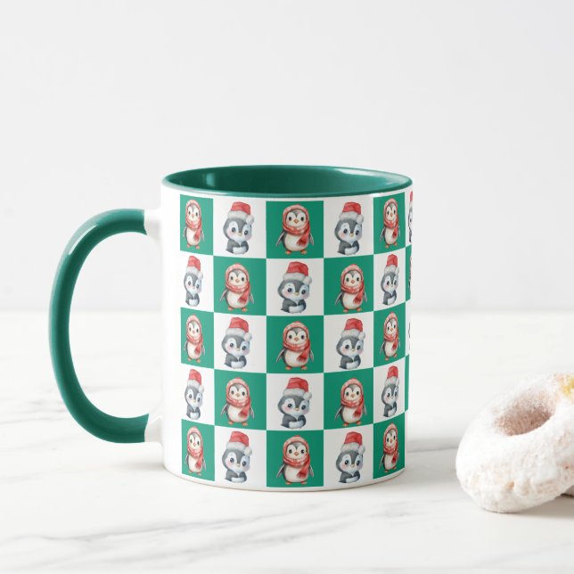 Taza Pingüino Santa acuarela Patrón de navidad de los c (Con donut)