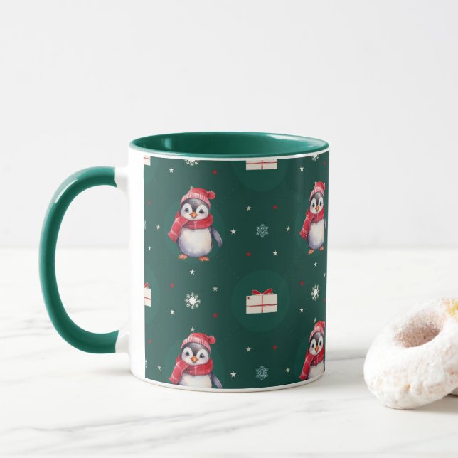 Taza Pingüino Santa Verde Feliz Feliz Regalo de Navidad (Con donut)