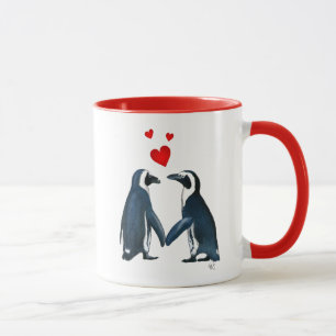 Taza Pingüinos con corazones de amor
