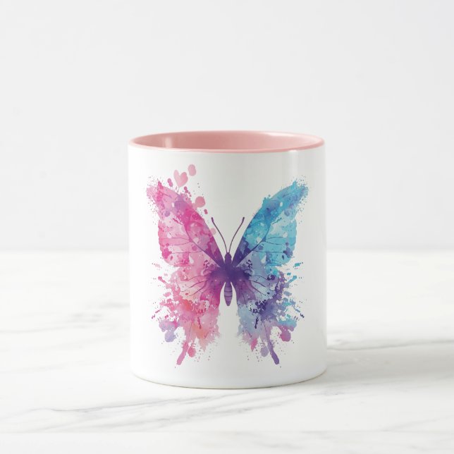 Taza Pink & Blue Watercolor Butterfly T-Shirt – Soft Pa (Centro)
