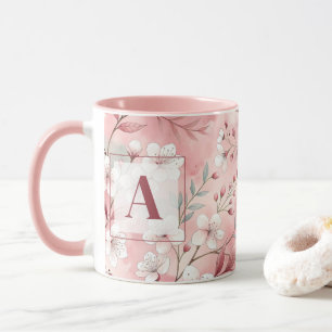 Taza Pink cherry blossom monogram