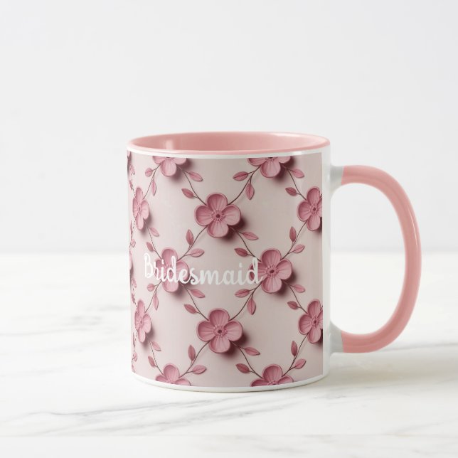 Taza Pink Cherry Blossoms Bridesmaid Pink Combo Mug (Derecha)